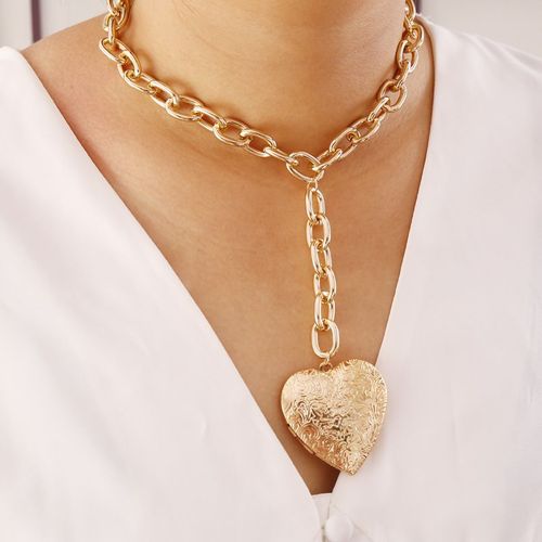 Collier En Métal Doré Avec Pendentif En Forme De C¿Ur Sculpté, Bijou Steampunk Cubain Avec Chaîne Épaisse, Pour Hommes Et Femmes, Cadeau Idéal