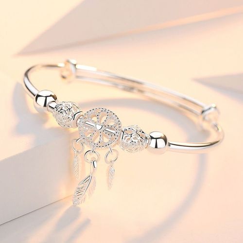 Bracelet En Argent Sterling 925 Avec Plumes Pour Femme, Bijou À Breloques, Perle Ronde, Bijou Élégant, Sl209