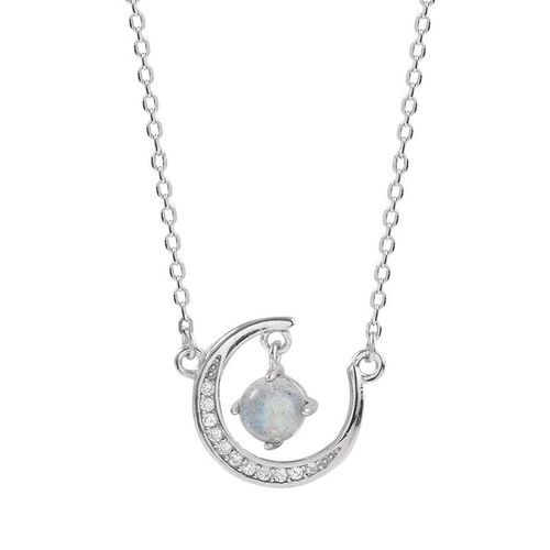 Colliers Et Pendentifs Ronds En Pierre De Lune En Argent Sterling 925 Pour Femmes, Ras Du Cou De Fête, En Cristal De Lune, Dz655