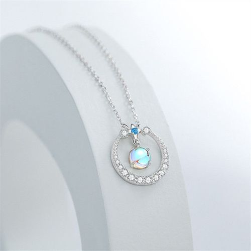 Collier Ras Du Cou Avec Pendentif Rond En Pierre De Lune Pour Femme, Bijou En Argent Sterling 925, Dz610