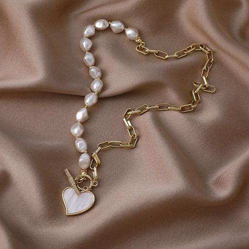 Collier Ras Du Cou Classique Coréen En Perles Pour Femmes, Bijou De Fête En Métal Doré, À La Mode, Coquille D'amour, C¿Ur, Nouvelle Collection 2021