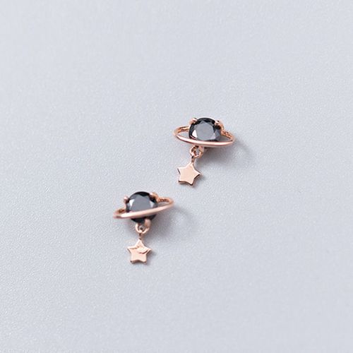 Boucles D'oreilles En Argent Sterling 925, Zircon Noir, Étoile Planète, Pendentifs, Bijoux D'anniversaire, Cadeau Pour Femmes