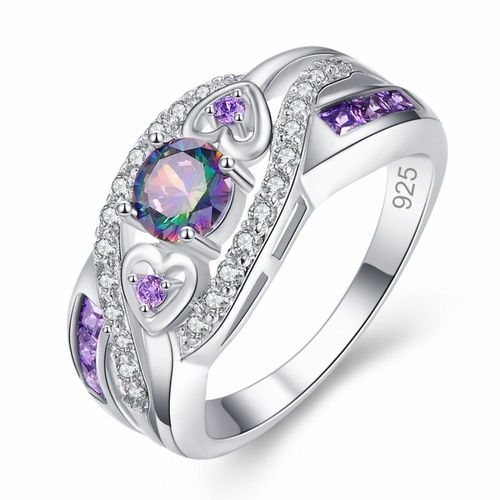 Bague Multicolore Pour Femmes, Disponible En Violet, Blanc, Argent, Bijoux, Tailles 6, 7, 8, 9, 10, Nouvel Arrivage