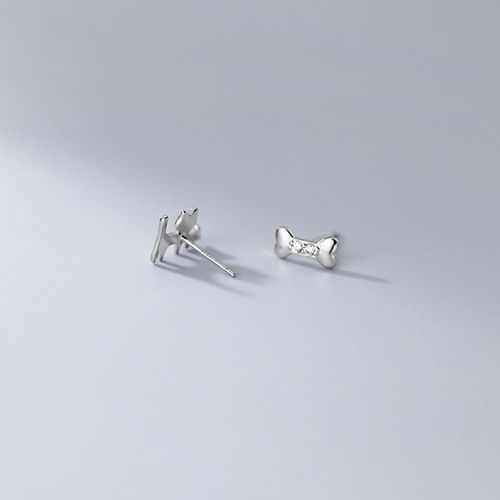 Boucles D'oreilles Asymétriques En Argent Sterling 925 Pour Femmes, Version Coréenne Simple Incrustée De Zircon, Os De Chat Lisse, Ornements Pour Filles