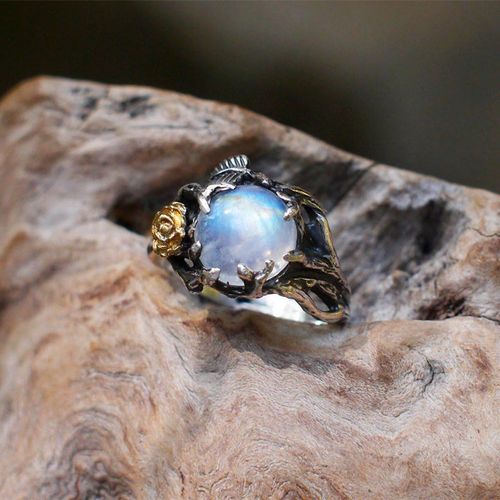 Bague Vintage En Pierre De Lune Pour Femme, Bijoux De Plage, Anneau De Fleur De Rose, Cadeau De Mariage, Jz473