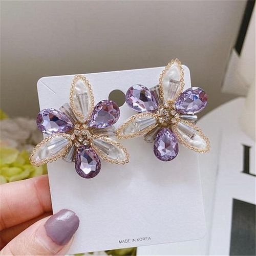 Boucles D'oreilles Vintage Élégantes En Cristal Violet, Fleur, À La Mode, Bijoux De Luxe, Cadeaux De Fête, Nouvelle Collection 2020