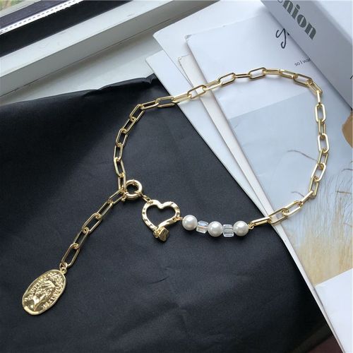 Collier Avec Pendentif En Métal, Portrait De C¿Ur, Style Punk, Perles, Cristal, Ras Du Cou, Nouveau Bijou Egirl, 2020