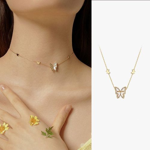 Collier À Breloques En Argent Sterling 925, Coquillage Papillon, Pendentifs Ras Du Cou, Bijoux Pour Femmes, Dz294