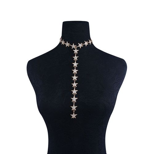 Collier Ras Du Cou En Strass Pour Femmes, Long, Doré, Cinq Étoiles, Cristal, À La Mode, Nouvelle Collection 2018