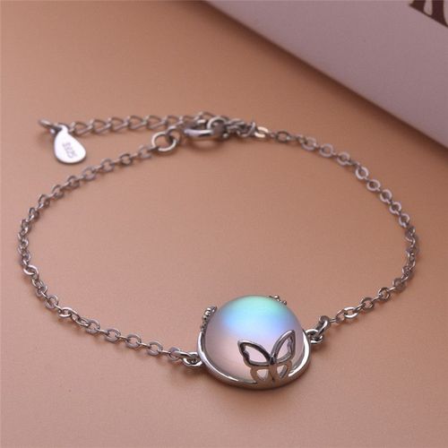 Bracelets À Breloques En Argent Sterling 925 Pour Femmes, Fait À La Main Avec Pierre De Lune Et Papillon, Sl362