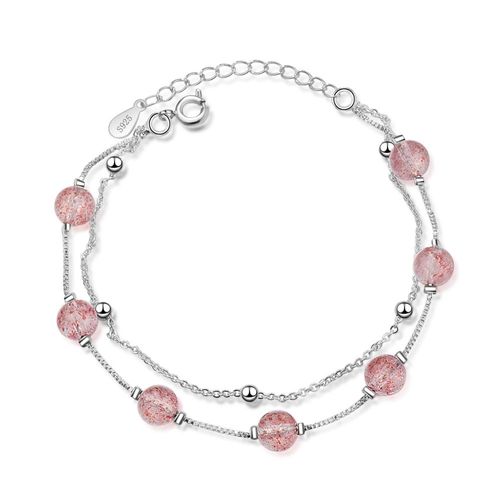 Bracelet Double Couche En Argent Sterling 925 Pour Femmes, Perles Rondes En Cristal Rose, Bijoux De Mariage, Sl192