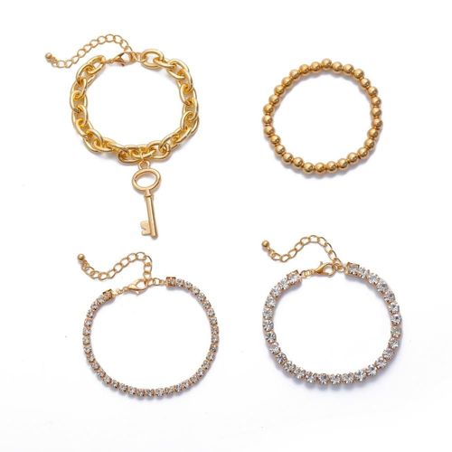 Lot De 5 Bracelets De Chaîne Couleur Or Pour Femmes, Bijoux Boho Vintage Avec Clés En Cristal Et Boules Métalliques Pour Couples