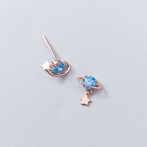 Boucles D'oreilles En Argent Sterling 925, Zircon Bleu, Étoile Planète, Pendentifs, Bijoux D'anniversaire, Cadeau Pour Femmes