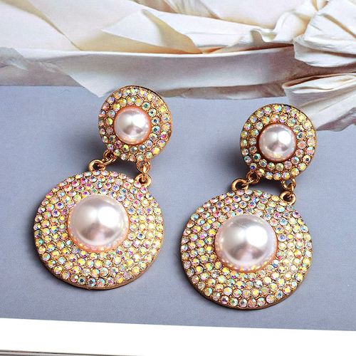 Boucles D'oreilles Rondes En Cristal Coloré, Nouveau Style, Pendentif Long En Métal De Haute Qualité, Accessoires De Bijoux Pour Femmes