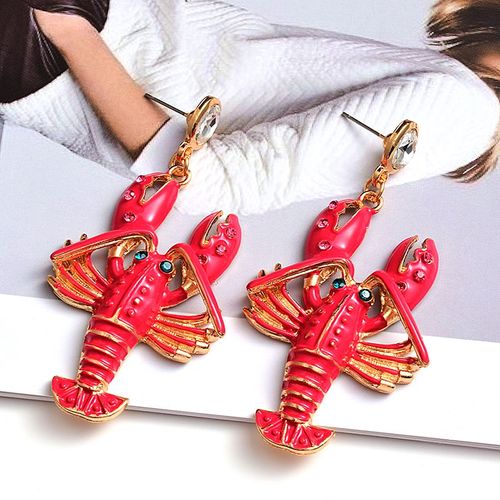 Boucles D'oreilles À Homard En Métal À L'huile Rouge, Strass De Haute Qualité, Tendance, Bijoux, Accessoires Pour Femmes, Nouvel Arrivage