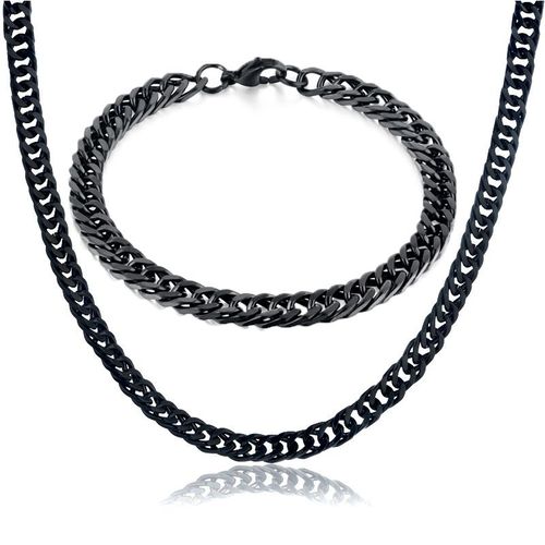 Ensemble De Chaînes Longues En Or Pour Hommes, 3 Tailles, Couleur Pistolet Noir, Collier, Bracelet, Bijoux Vintage, Chaînes Noires