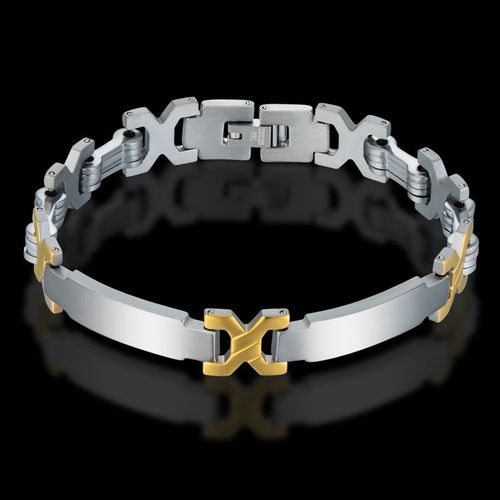Bracelet De Motard Couleur Argent Pour Hommes, Deux Tons, Punk, Titane Et Acier