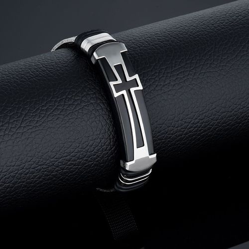 Bracelet Boho En Acier Inoxydable Pour Hommes, Bijoux De Charme, Croix, Or, Noir, Prière Masculine
