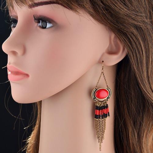 Boucles D'oreilles Bohèmes À Pampilles Ovales Pour Femmes, Longues Pendantes, Bijoux À La Mode, Eh72