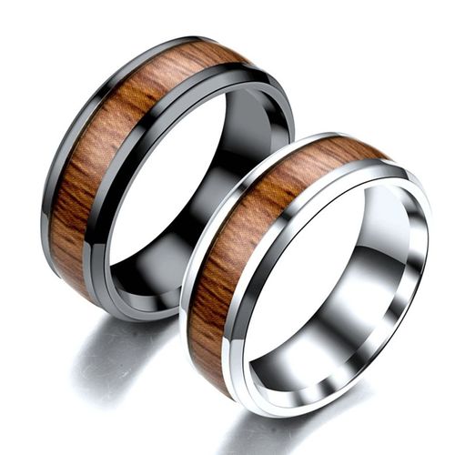 Bague En Acier Inoxydable Pour Hommes, Anneau Unique, Couleur Noire, Design Rétro Grain De Bois, Bracelet De Mariage, Bijoux Masculins