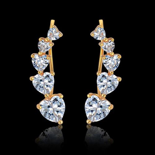 Boucles D'oreilles En Strass Pour Femmes, Bijoux En Or, En Forme De C¿Ur, Transparent, Cadeau De Saint Valentin