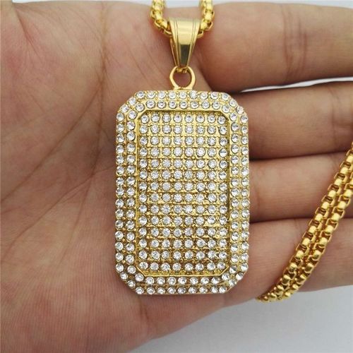 Collier À Paillettes Hip Hop Pour Hommes, Pendentif Carré Avec Strass Et Doré, 20, 22, 25, 27 Pouces, Chaîne Cubaine