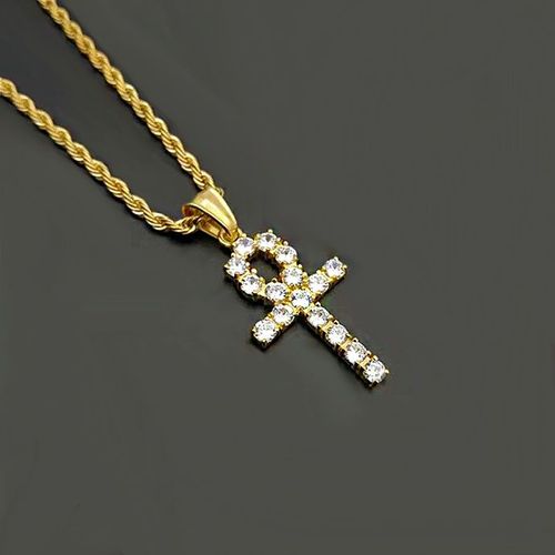 Pendentif Croix Ankh En Zircon Glacé, Couleur Or Argent, En Acier Inoxydable Cz, Collier Pendentif Clé De Vie Égyptien, Bijoux Hip Hop