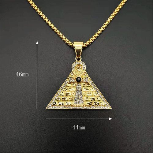 Collier Hip Hop À Pendentif En Croix De Cheville En Forme De Pyramide Égyptienne, En Acier Inoxydable, Couleur Or, Zircon Glacé, Breloque Scintillante