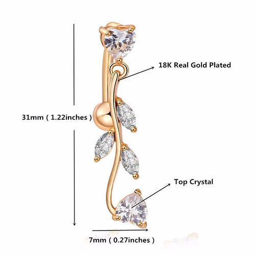 Piercing Pour Le Ventre, 1 Pièce, Couleur Or, Strass, Feuille, Oreille, Barre De Nombril, Cristal, Body, Punk, Tendance, Nouveau Bijoux