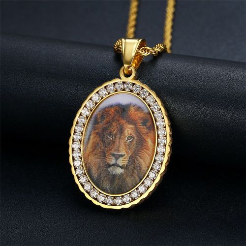 Collier Pendentif Lion Doré En Acier Inoxydable, Glacé, Bijoux Religieux, Livraison Directe