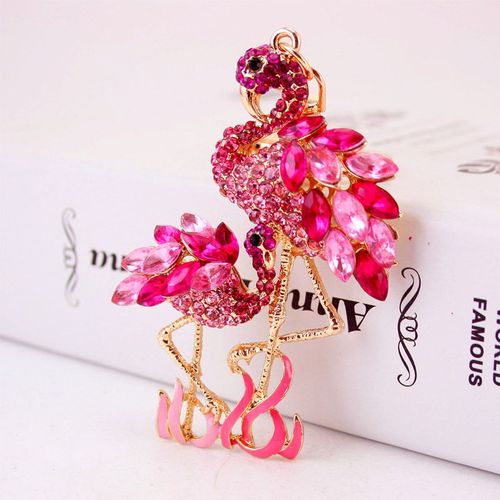 Porte Clés Délicat, Double Motif Flamand Rose, Oiseau, Pendentif De Sac En Cristal Strass Pour Femmes, K277