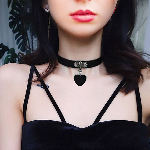 Collier Ras Du Cou Avec Pendentif C¿Ur Noir, En Cuir Pu, Style Punk Gothique, Retenue, Bijoux Cosplay, X626