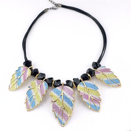 Chaîne En Corde De Feuilles Multicolore Pour Femmes, Chic Et Créatif, Maxi Colliers Et Pendentifs Ras Du Cou, Pour Cocktail Et Mariée, D0180