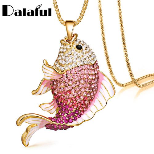 Colliers Et Pendentifs Longs En Cristal Pour Femmes, Exquis, Poisson Rouge, Émail Strass, Breloque, Cadeau De Fête, Nouvelle Marque Poisson X605