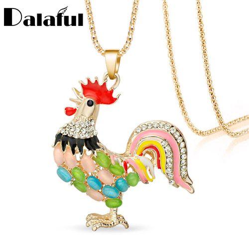 Collier En Cristal Multicolore Pour Femme, Opale, Coq, Poulet, Cristal, Pendentifs, M379