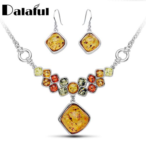Collier Avec Pendentif En Forme De Miel Synthétique Multicolore, Boucles D'oreilles Élégantes, Bijoux Chics De Mariage, Setsl41801d