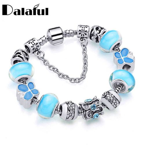 Bracelet En Perles De Verre Bleu Pour Femmes, Bijoux De Luxe, Bricolage, Fleur Papillon, Cristal, Bijoux À La Mode, S346