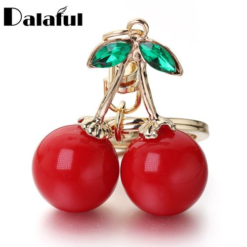 Porte Clés Exquis En Cristal Strass Pour Femme, Pendentif De Sac De Fruit Mignon, Accessoires Porte Clé Rouge Cerise, Porte Clé