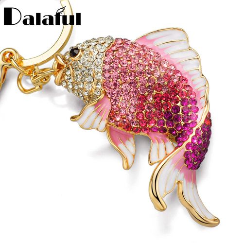 Porte Clés Poisson Rouge En Cristal Émaillé, Sac À Main À Boucle, Pendentif Exquis, Porte Clés Pour Voiture, K239