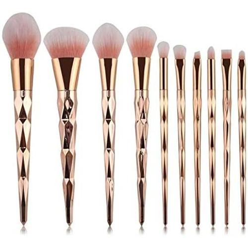 Lot De 10 Pinceaux De Maquillage Professionnels Pour Fard À Paupières, Poudre, Fond De Teint, Lèvres, Cosmétiques, Maquillage - Kh129 - Or Rose 