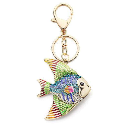 Porte Clés Exquis En Cristal Émail Multicolore Poisson Rouge, Joli Poisson Tropical, Porte Clé, Pendentif De Sac Pour Voiture K366