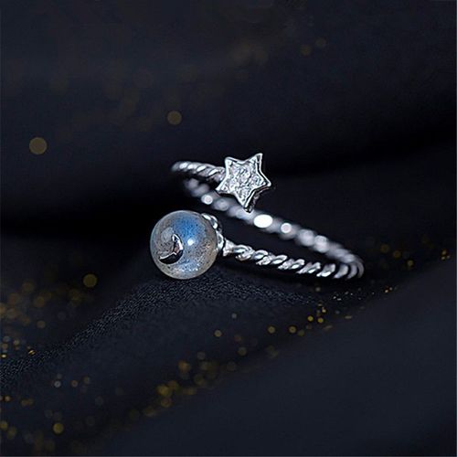 Bague En Argent Sterling 925 Avec Pierre De Lune Et Étoile Pour Femme Et Fille, Accessoire De Bijoux Rétro Pour Fête, Jz344