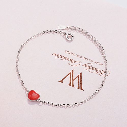 Bracelet À Breloques En Argent Sterling 925 Pour Femme, Bijou En Perle De C¿Ur Rouge, Accessoires De Fête De Mariage, Sl092