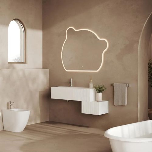 Meuble De Salle De Bains Suspendu 120cm Avec Lavabo En Résine, 2 Tiroirs, Miroir Led | Rodi