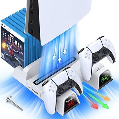 Support Ps5 Avec Ventilateur De Refroidissement Et Chargeur Manette Ps5, Ventilateur Ps5 Avec Télécommande Pour Playstation 5, Accessoires Ps5 Avec 12 De Jeux Rétractables