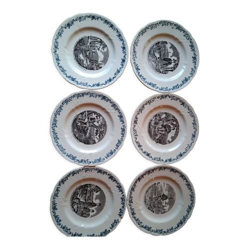 6 Assiettes Longwy Pcheurs Blanc