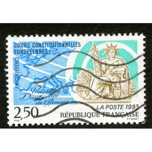 Timbre Oblitéré Cours Constitutionnelles Européennes, Protection Des Droits De L'homme, Ixe Conférence, République Française, La Poste 1993, Forget, 2,50