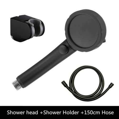 Pommeau de douche haute pression noir mat - avec tuyau et support