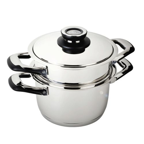 Ecovitam | Cuiseur Vapeur 3,8l Inox 18/10 | Diamètre 20cm | Sans Pfas | Tous Feux Dont Induction | Thermomètre Intégré | Fabriqué En Italie