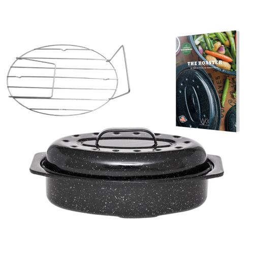 Graniteware - Cocotte Roaster Petit Format | Acier Émaillé | Ovale | 2,2l | Ultra-Légère | Grille De Cuisson En Inox + Livre De 35 Recettes